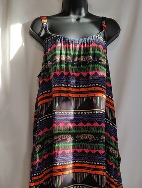 Divided Black Tank Top with Neon Tribal Stripes